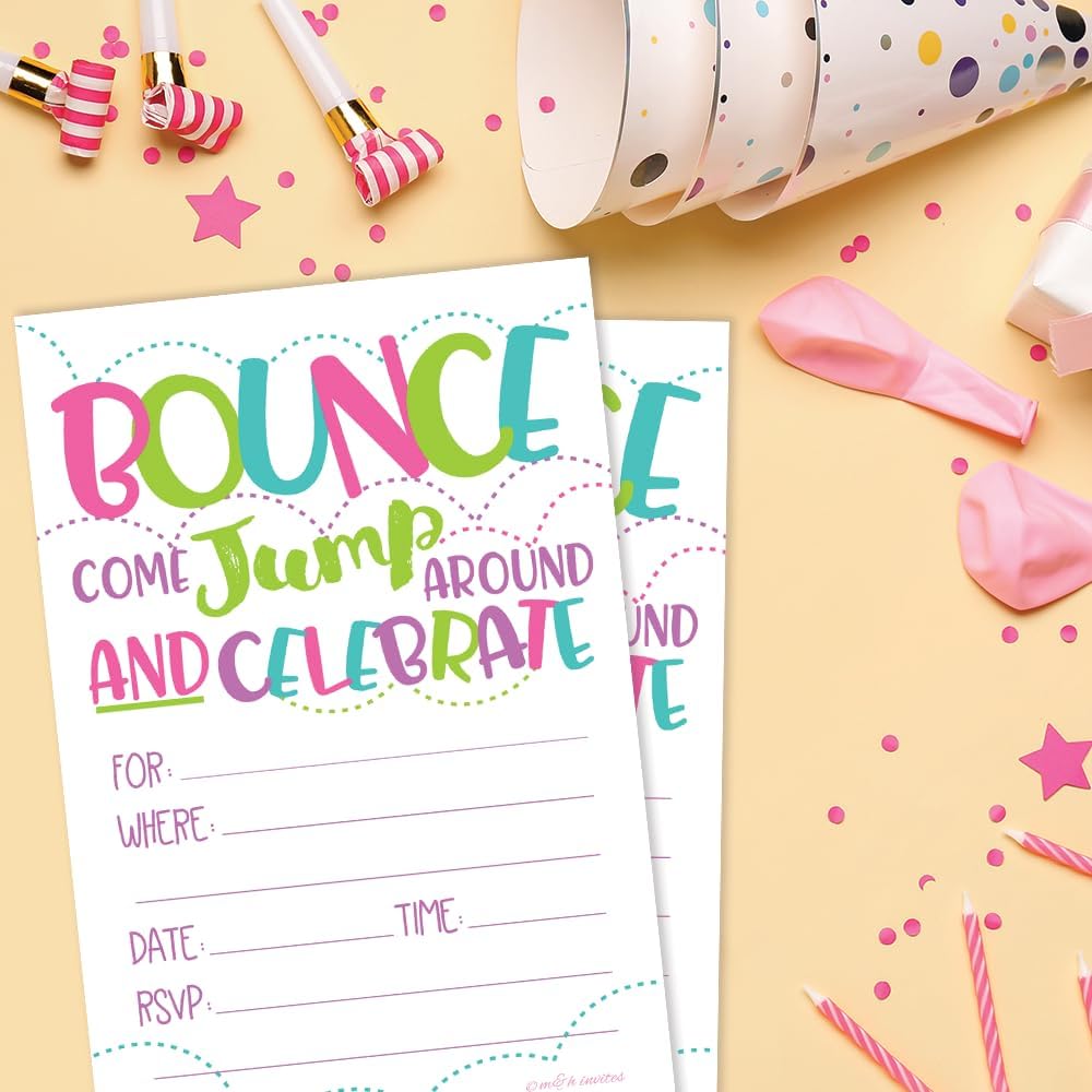 Girl Bounce House or Jumping Party Invitations (20 Count) With Envelopes - Jump Party Invites