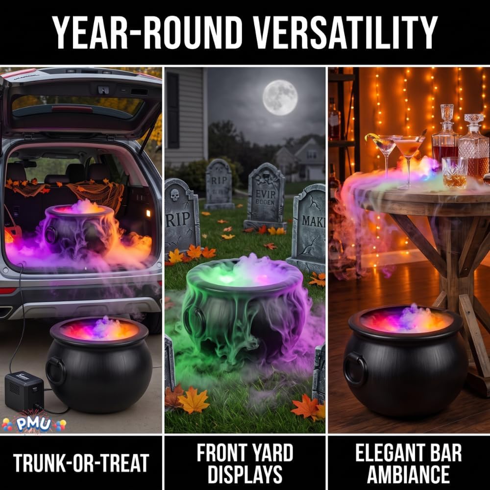 2pc set, 16in Large Black Cauldron w/Mist Maker & Multicolor Fogger