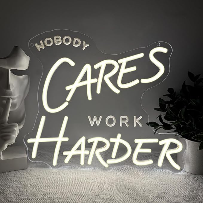 Nobody Cares Work Harder Neon Sign,Motivational Dimmable LED Light Signs for Wall Art Decor,Backdrop for Office Study Room Gym Bedroom Man Cave,Gift for Teen USB Powered（13.8"*11.9"）