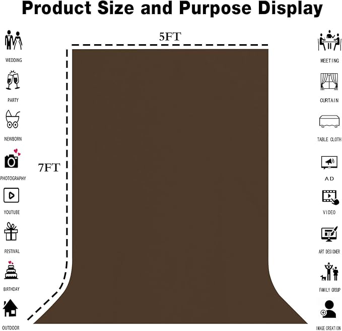 5x7FT Brown Screen Backdrops for Photography,High Density, Wrinkle Resistant, Photo Video Studio, Party, Events,Home Decor