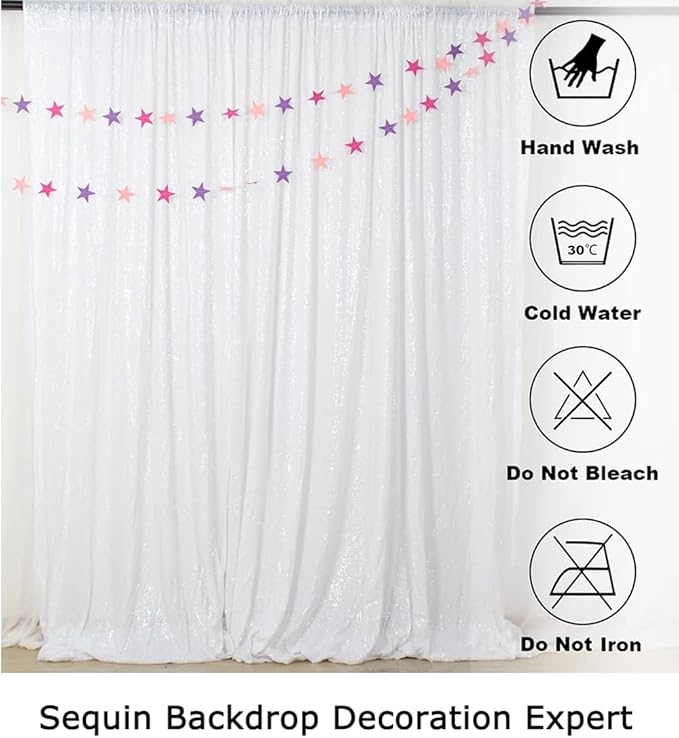 ShinyBeauty 10x10FT White Sequin Photo Backdrop - Sparkly Glitter Background for Photography, Baby Showers, Birthdays, Weddings & Party Decor