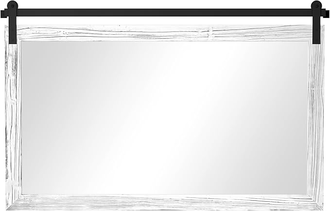 COGOOD Farmhouse Bathroom Mirror - 45 x 30 Large Rectangle Barn Door Mirror for Vanity, Bedroom, Living Room Wall Decor (White)