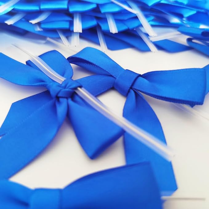 50pcs 2-1/2 Inch Blue Satin Ribbon Bows with Twist Tie Bows for Christmas Tree Decoration Gift Packing&Wrapping(Blue)