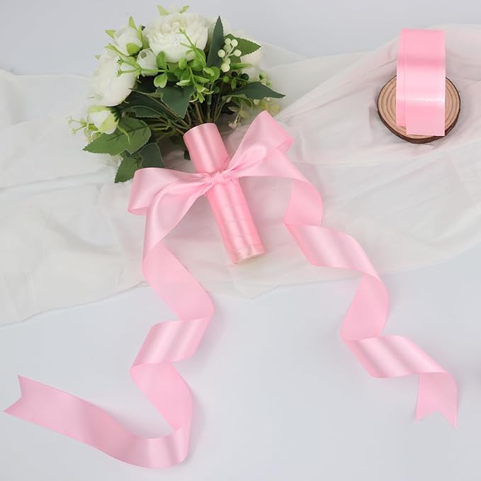 Pink Solid Satin Ribbon 1-1/2 Inch 25 Yards Solid Polyester Fabric Ribbon for Gift Wrapping Wedding Christmas Baby Shower Birthday Party Decoration Handmade Immortal Flower Craft