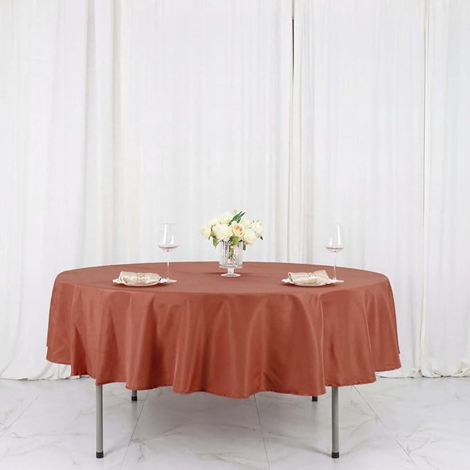 Efavormart Round Tablecloth, 90 Inch Stain & Wrinkle Resistant Washable Table Cloth, Decorative Polyester Fabric Table Cover for Banquet, Wedding, Dining- Terracotta