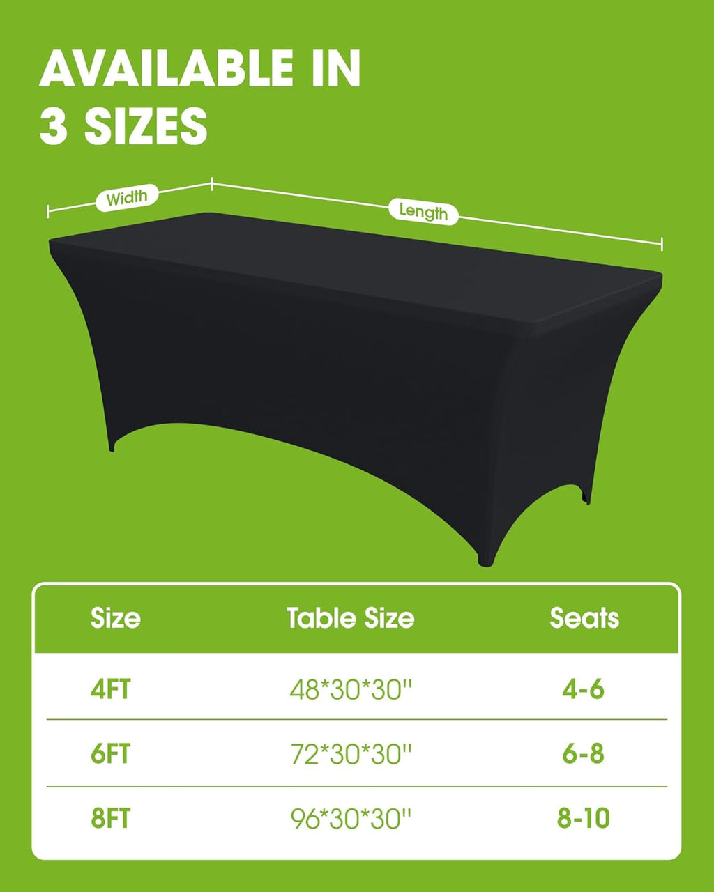 Pureegg Spandex Tablecloth 6ft - 2 Pack, Fitted and Tight Cloth for Rectangle Table, Wrinkle-Free and Stretch Table Cover for Party, Wedding, Banquet and Birthday, Black