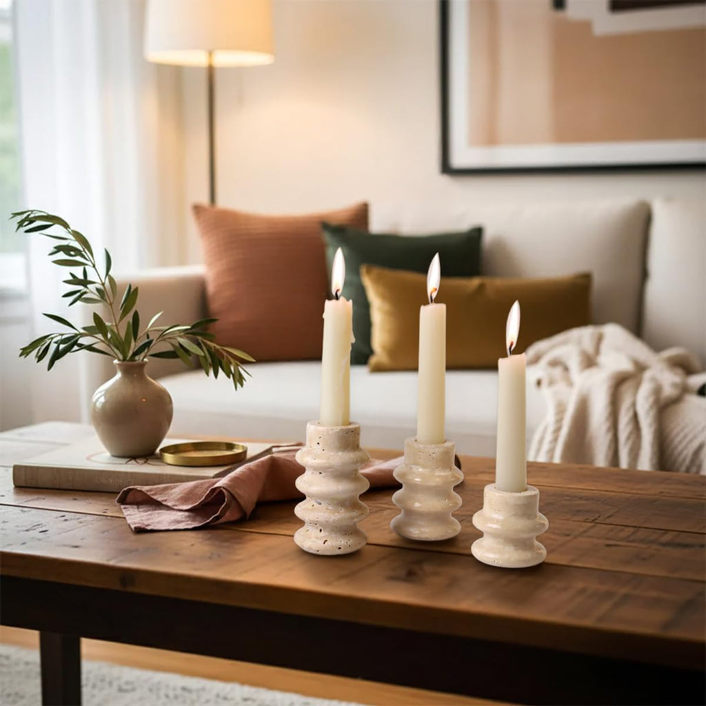 Vixdonos Natural Stone Candle Holder Set of 3 Taper Candle Candlestick Mantle Candle Stand for Home Decor,Wedding,Party and Table Centerpieces(White)