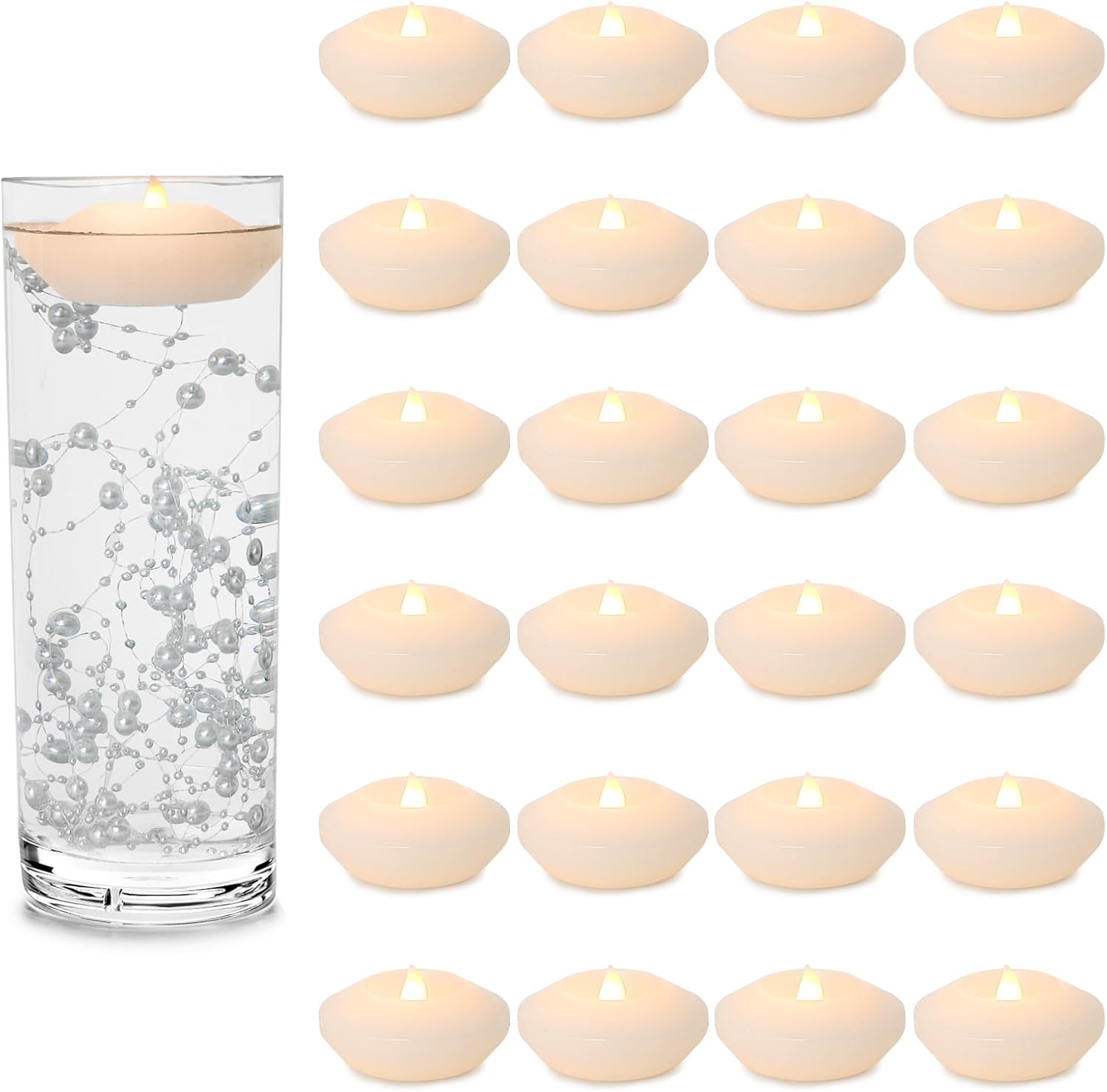 LARDUX 3 Inch Led Floating Candles - 24 PCS Flameless Water Activated Floating Tea Lights Fake Floating Tealight Battery Operated for Centerpieces Cylinder Vases Wedding Party Decorations