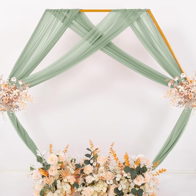 MLMC Sage Green Wedding Arch Draping Fabric 1 Panel 29" x 20 FT Extra Long Gauze Drapes Sheer Backdrop Curtains 6.6 Yards Outdoor Drapery Panels for Wedding Ceremony Party Ceiling Decoration