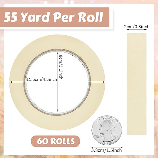 Masking Tape Bulk General Purpose Masking Painting Tape 55 Yards for Painting Home Office School Stationery Arts Crafts Basic Use, Easy Removal(60 Rolls,0.8 Inch)