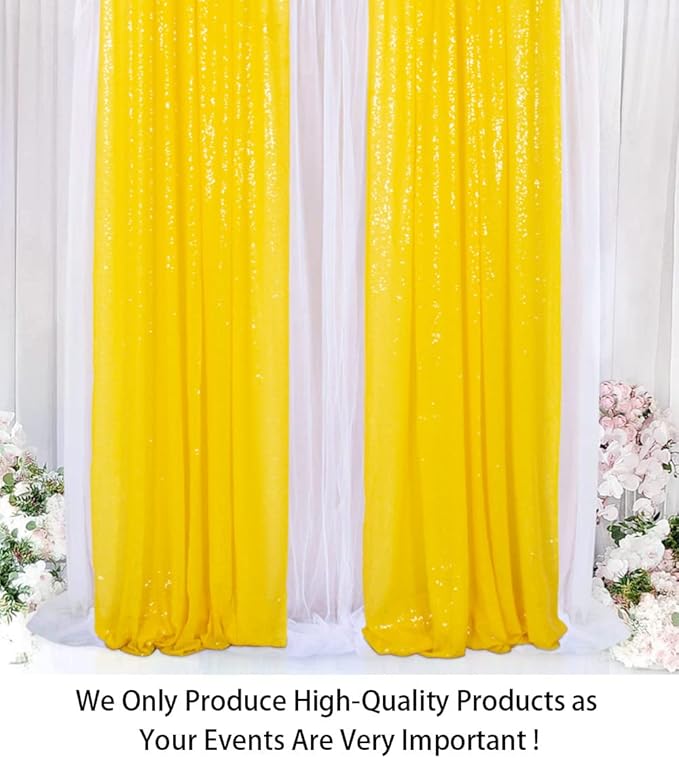 ShinyBeauty Sparkle Backdrop Curtain Yellow 2 Panels Set Sequin Photo Backdrop 2FTx8FT Sequin Backdrop Curtain Pack of 2-1220S