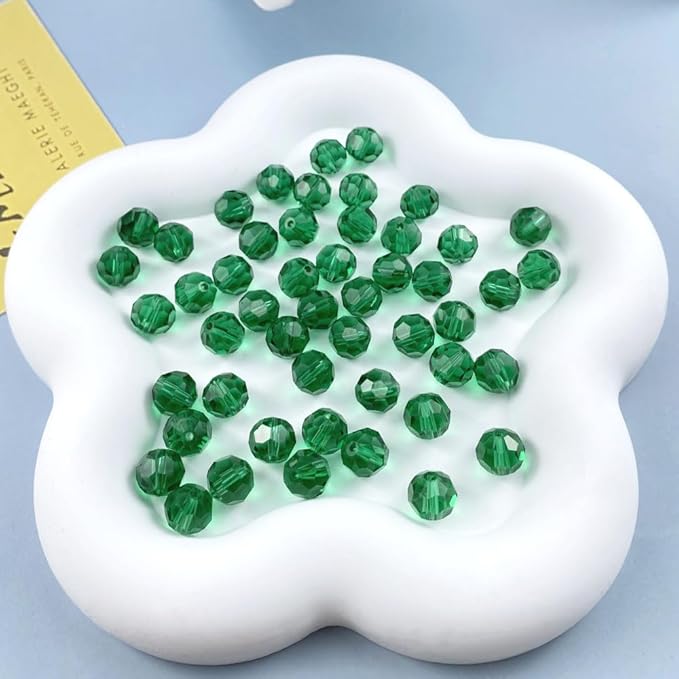 200 PCS 6mm Crystal Glass Beads Round Multiple Faceted Loose Spacer Glass Beads for DIY Handcrafte Bracelet Necklace Earring Jewelry Making(Malachite Green)