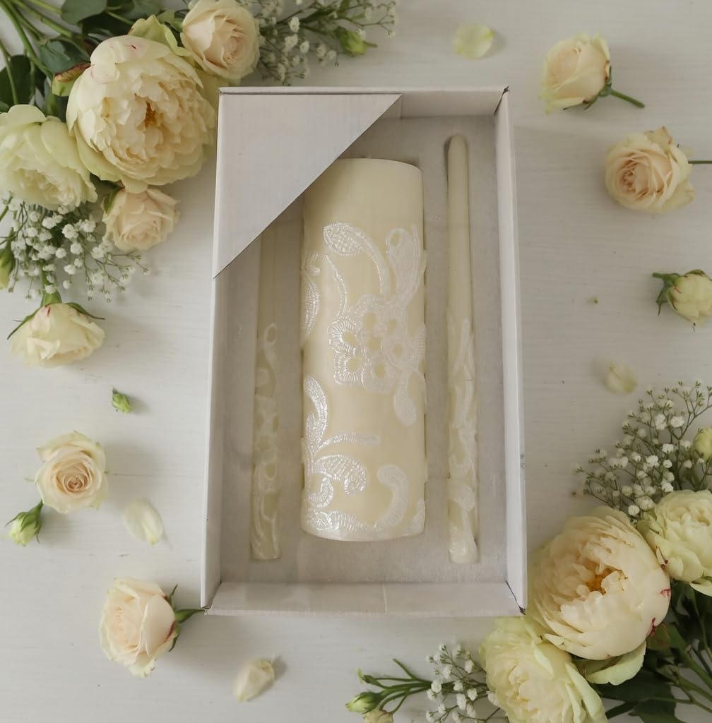 Hosley 11.50 Inch High Cream Wedding Unity Candle Set Includes 1 Pillar and 2 Taper Candles Great for Weddings as Well as Special Events and Emergency Lighting or for Reiki Spa Meditation