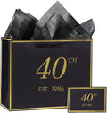 40th Birthday Gift Bag with Card and Tissue Paper for Men Women Him, 1986 40 Year Old 13" Elegant Black Gold Anniversary Keepsake Party Present Shopping Paper Bags for Gifts Wrapping (1986 40th)