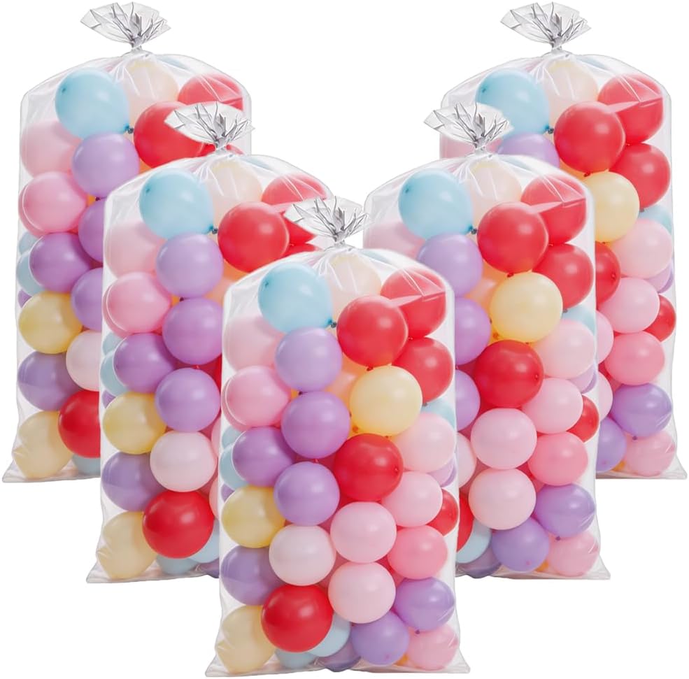 5 Pcs 98 x 59in Extra Large Balloon Bags for Transport, Thickened Reusable Clear Christmas Tree Disposal Bag, Large Balloon Storage Bags for Party Wedding Supplies