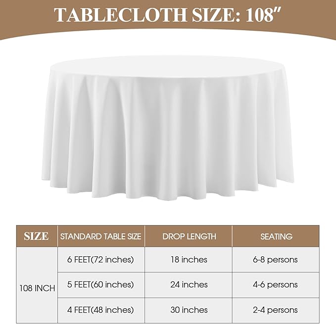 Round Tablecloth 8 Pack 108 Inch White Tablecloths Washable Decorative Linen Polyester Table Clothes Cover for Dining Table Banquets Buffet Parties and Wedding