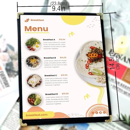 Goodsmart Restaurant Menu Covers – 25 Pack Black 2-View, Top-Loading Menu Holders, Vinyl & Plastic Café Menu Covers, Clear Menu Sleeves, Fits 8.5" x 14", Leather-Style Design, Gold Corners