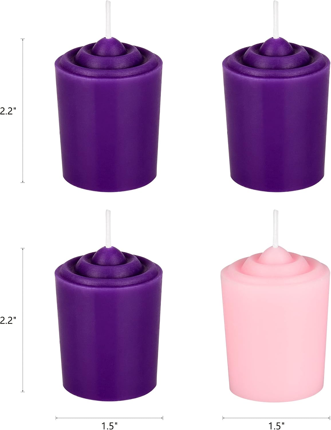 Mega Candles 4 pcs Unscented Christmas Advent Candles Set, Hand Poured Premium Wax Votive Candle 15 Hours 1.5 Inch x 2.25 Inch, Holidays, Occasions, Devotional, Church, Wreath, Party, Gifts