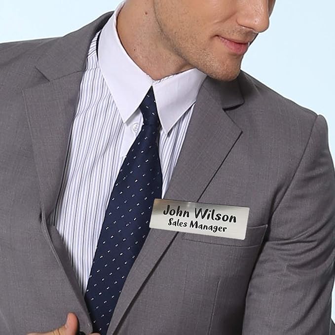 Custom Engraved Name Tag Badges for Business, Personalized Identification with Pin, Magnetic, Adhesive, or Blank Backing, 1"x3", Blue/White Text