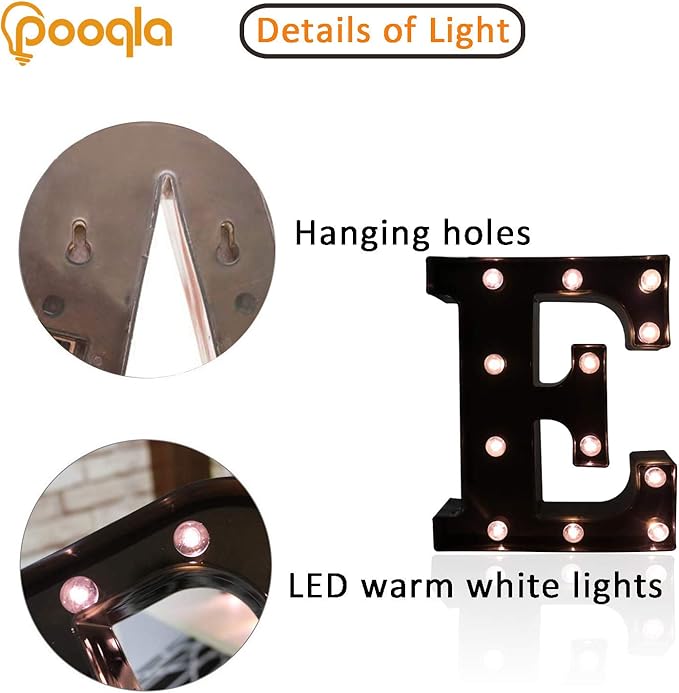 Decorative LED Illuminated Letter Marquee Sign - Alphabet Marquee Letters with Lights For Wedding Birthday Party Christmas Night Light Lamp Home Bar Decoration E, Black