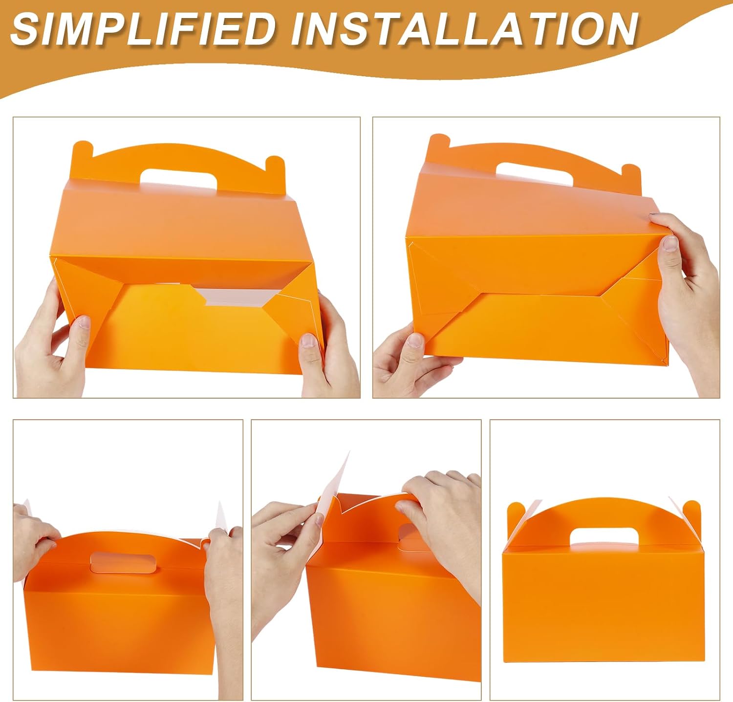 Grevo Brown Treat Box with Handle, 12Pcs, 9.45"x5"x5" Durable & Sturdy Cardstock Gable Boxes for Wedding, Baby Shower, Kids Birthday, Party Favor, Holidays Gifts
