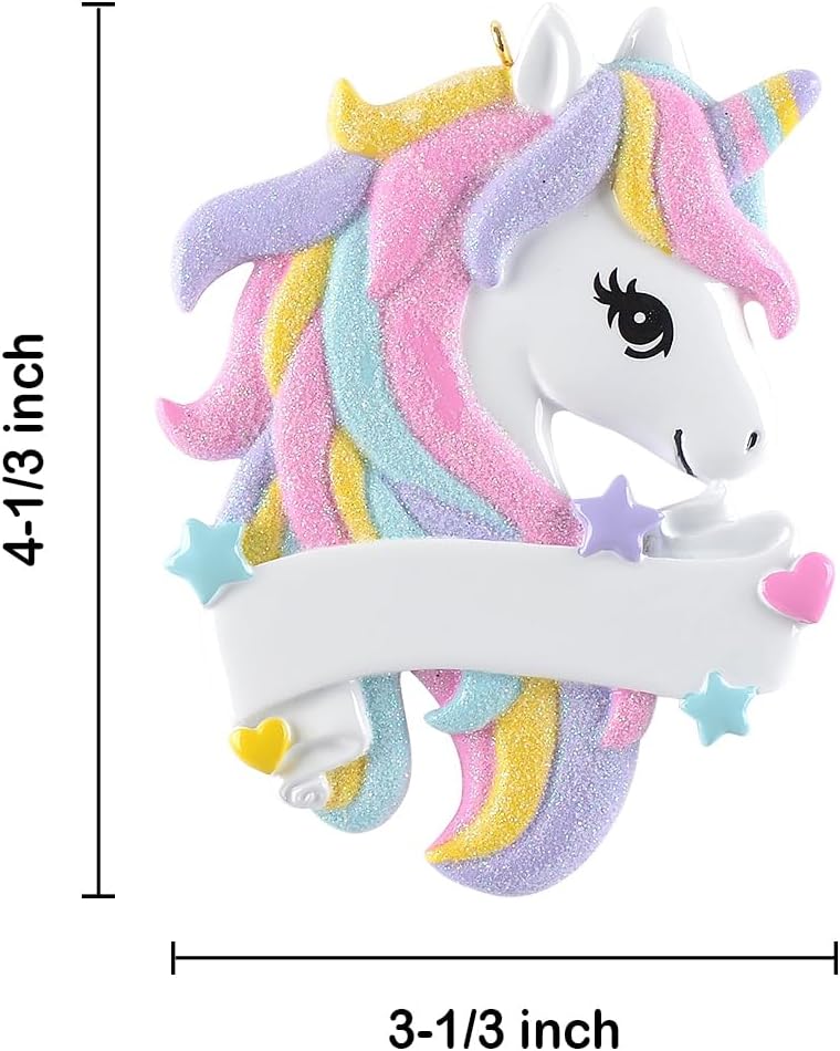 Personalized Unicorn Christmas Ornament 2026 for Girls and Granddaughters | For Nieces and Goddaughters, Toddler Girl and Little Girl Holiday Keepsake, Hand Painted Polyresin with Pastel Glitter Mane