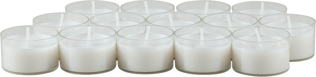 Stonebriar 96 Count White Unscented Smokeless Long Burning Clear Cup Tea Light Candles with 6 to 7 Hour Burn Time