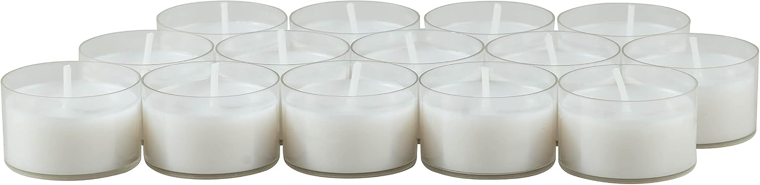 Stonebriar 96 Count White Unscented Smokeless Long Burning Clear Cup Tea Light Candles with 6 to 7 Hour Burn Time