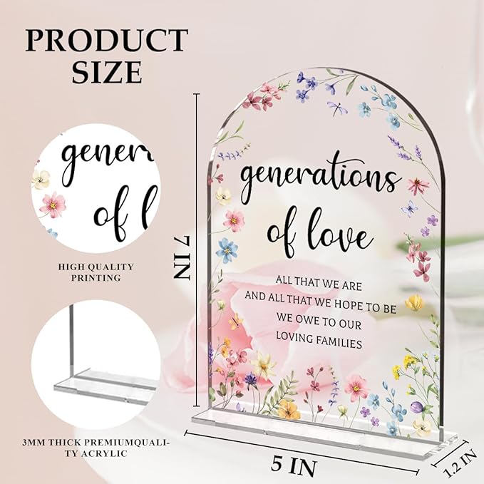 Wedding Sign，Genrations of Love Sign, Wedding Supplies 5x7 Inch, Kids Wedding Activities Acrylic Plaque, Please Help Yourself Sign, Wedding Signs for Ceremony Reception (Flower) decorative-signs183