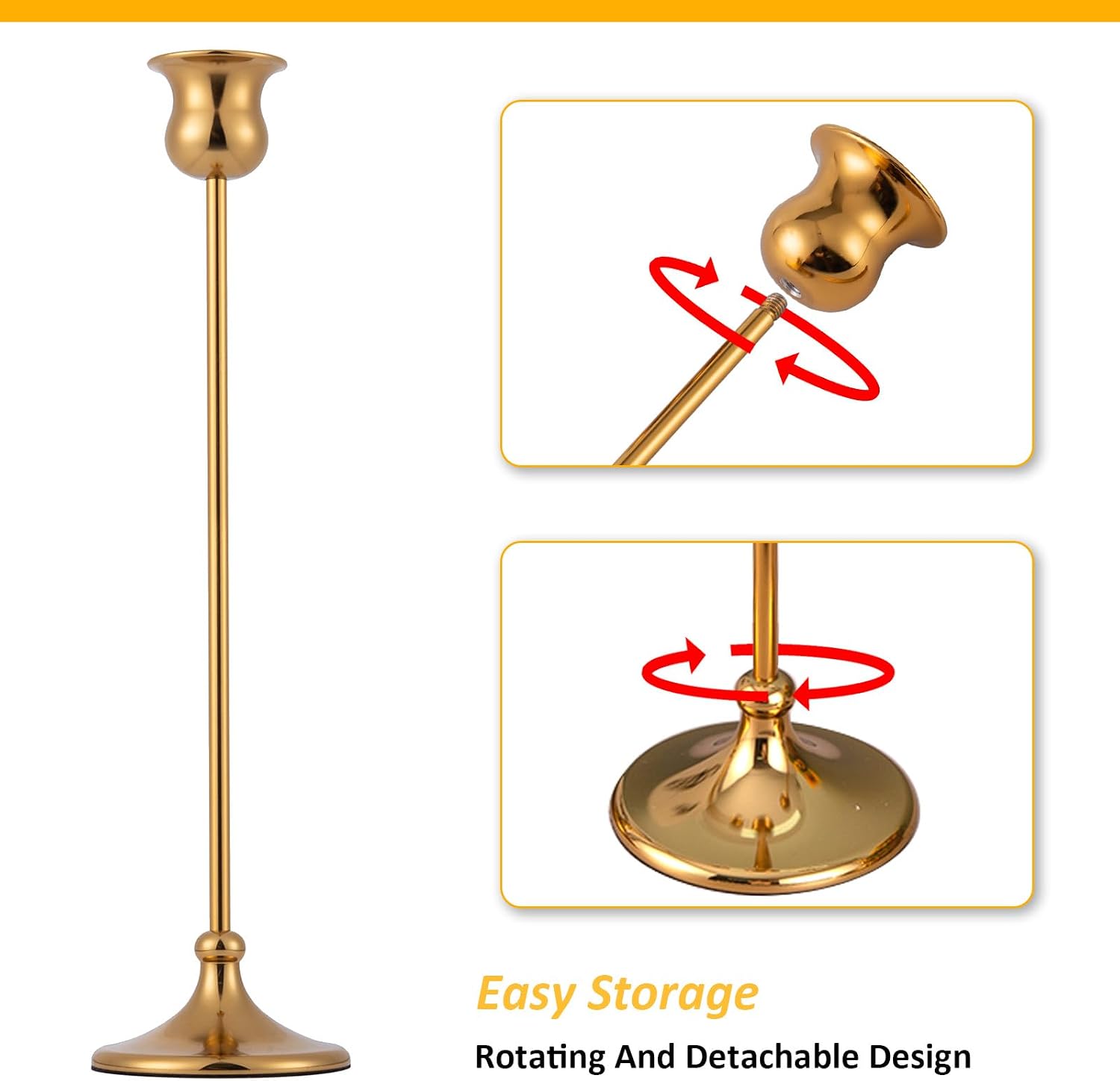 Taper Candle Holder Tall Vintage Metal Candlestick Holders Candle Stick Candelabra for Halloween Thanksgiving Christmas Holiday Wedding (Gold, 1 Set (3 pcs))