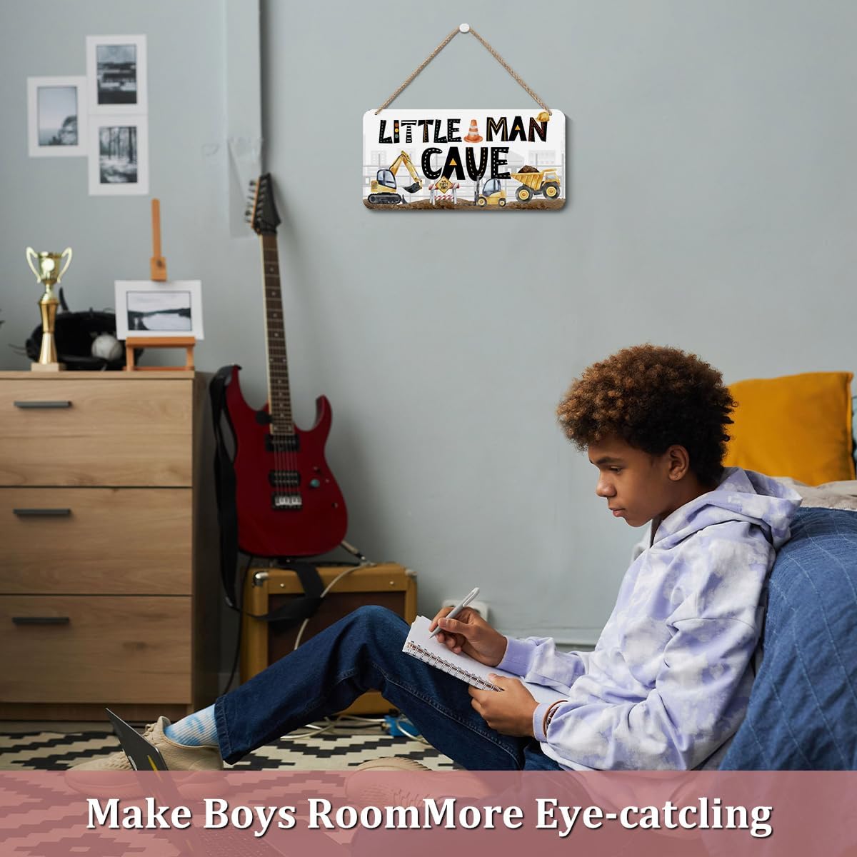 Little Man Cave Sign for Boys Construction Trucks Wooden Door Wall Hanging | Little Man Cave Sign, Gamer Room Decor For Boys, Nursery Decor Rustic Baby Room Toddler Boy Gamer Decor
