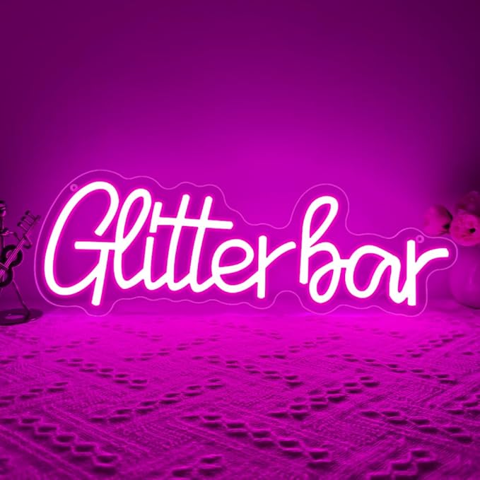 Glitter Bar Neon Sign,Bar Signs for Home Bar Decor,Led Bar Sign for Wedding,Birthday Party,Music Festival,Bachelor Party,Halloween, Christmas Decoration,Best Gift for Boys and Girls