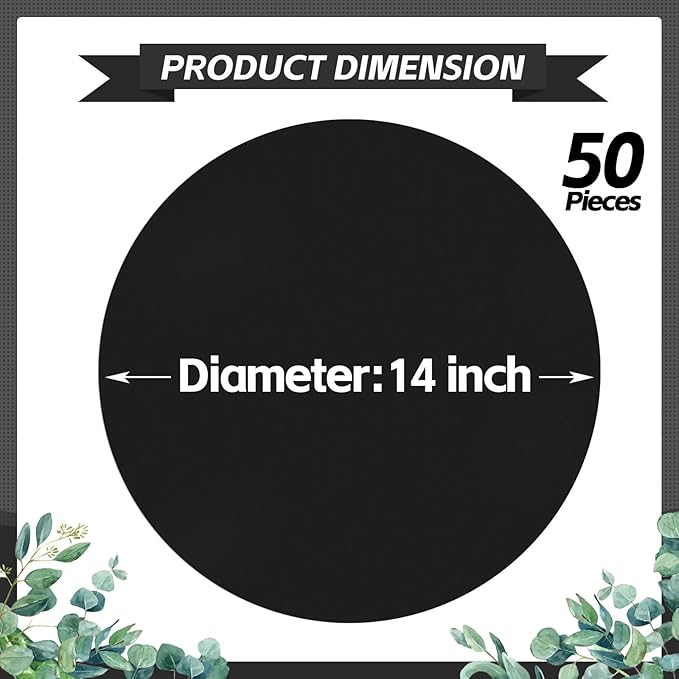 50 Black Paper Place Mats Black Round Disposable Table Mats Decorative Placemats for Wedding Banquet Party Tableware Decor