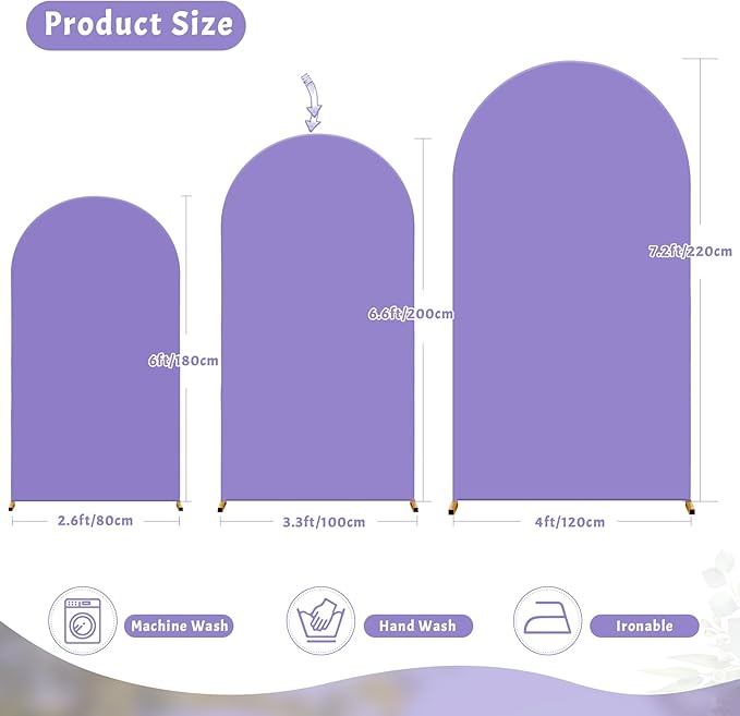 7.2FT Lavender Arch Backdrop Cover - Polyester Fitted Wedding Arch Stand Covers Round Top Chiara Arch Backdrop Cover for Birthday Party Banquet Photo Background Decoration