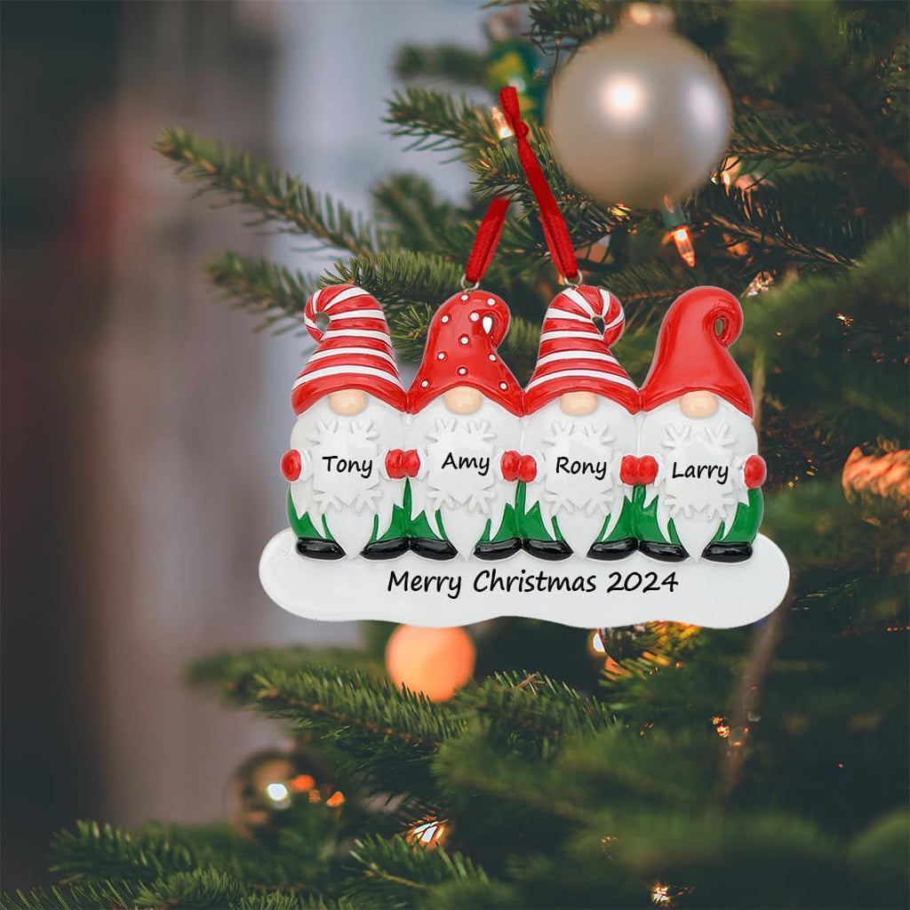 Gnome Family Christmas Ornament 2026 - Personalized Family of 4 Gnome Ornament, Nordic Christmas Tree Decor Gift for Kids, Grandkids, Parents, Grandparents and Gnome Lovers