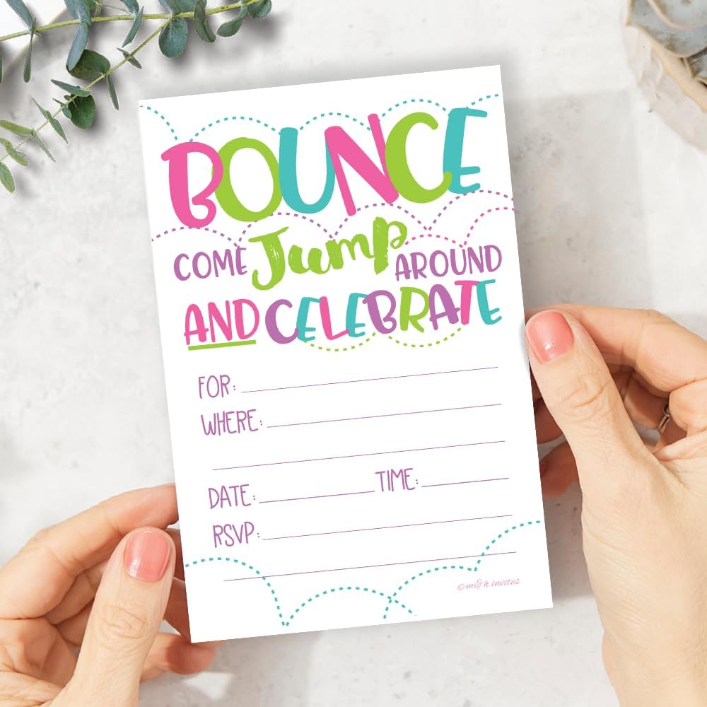 Girl Bounce House or Jumping Party Invitations (20 Count) With Envelopes - Jump Party Invites
