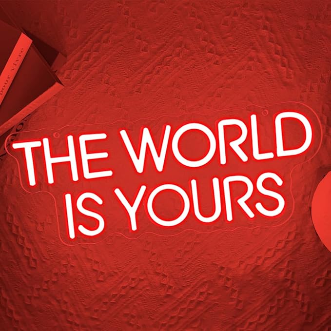 The World is Yours Neon Sign,Red Dimmable LED Light Signs for Wall Art Decor,Backdrop for Cinema Bedroom Club Party Man Cave,Gift for Boys Teen Men USB Powered（14.2"*5.5"）