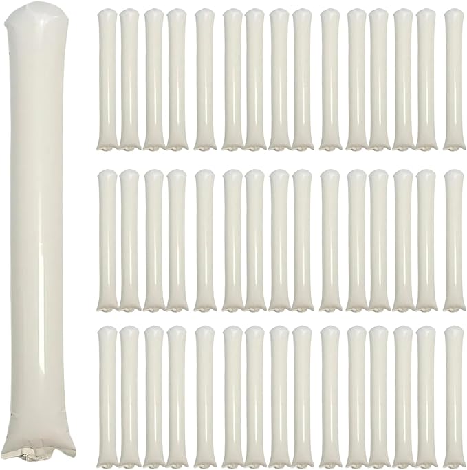 48pcs Round Head Boom Sticks Thunder Sticks Cheering Sticks Team Spirit Plastic Cheerleading Spirit Stick Clapper Inflatable Noise Maker Sports Supply (White)