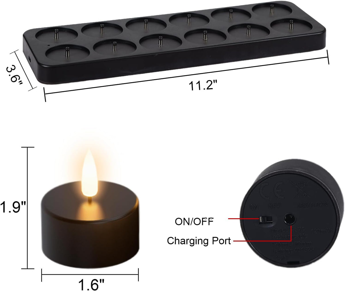 GenSwin Rechargeable Tea Lights Candles Remote Timer Charging Base Black