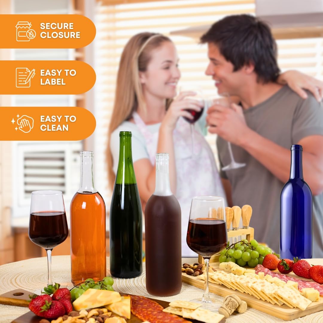 750ml Wine Bottles with Cork, Clear W5 Bordeaux, 12-Pack w/ Shrink Sleeves