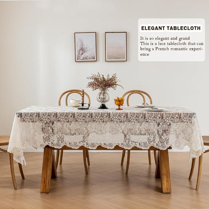 Lace Embroidered Tablecloth. Square Lace Vintage Tablecloth Dustproof Table Protector for Kitchen Dining Room Party Banquet Home Picnic Wedding Decoration (Creamy White 27.5×27.5 inch)