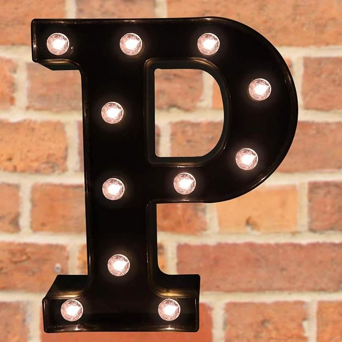 LED Illuminated Letter Marquee Signs - Alphabet Decorative Letter Lights For Wedding Birthday Party Christmas Night Light Lamp Home Bar Decoration (P - Black)