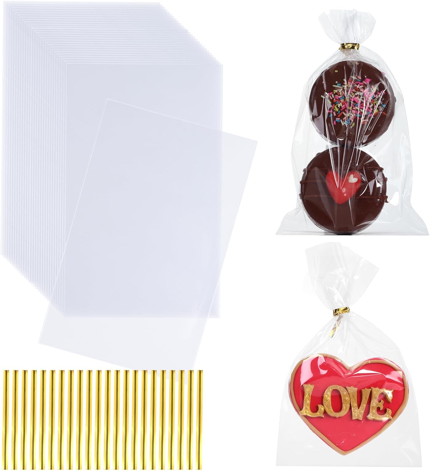 TEMLQPACK 200Pack 3x6Inches Clear Cellophane Bags with Ties - Oreo, Macaron, Soap, Rice Krispie Treat, Chocolate Truffle Gift Treat Bags for Bakery, Candy, Party Favor