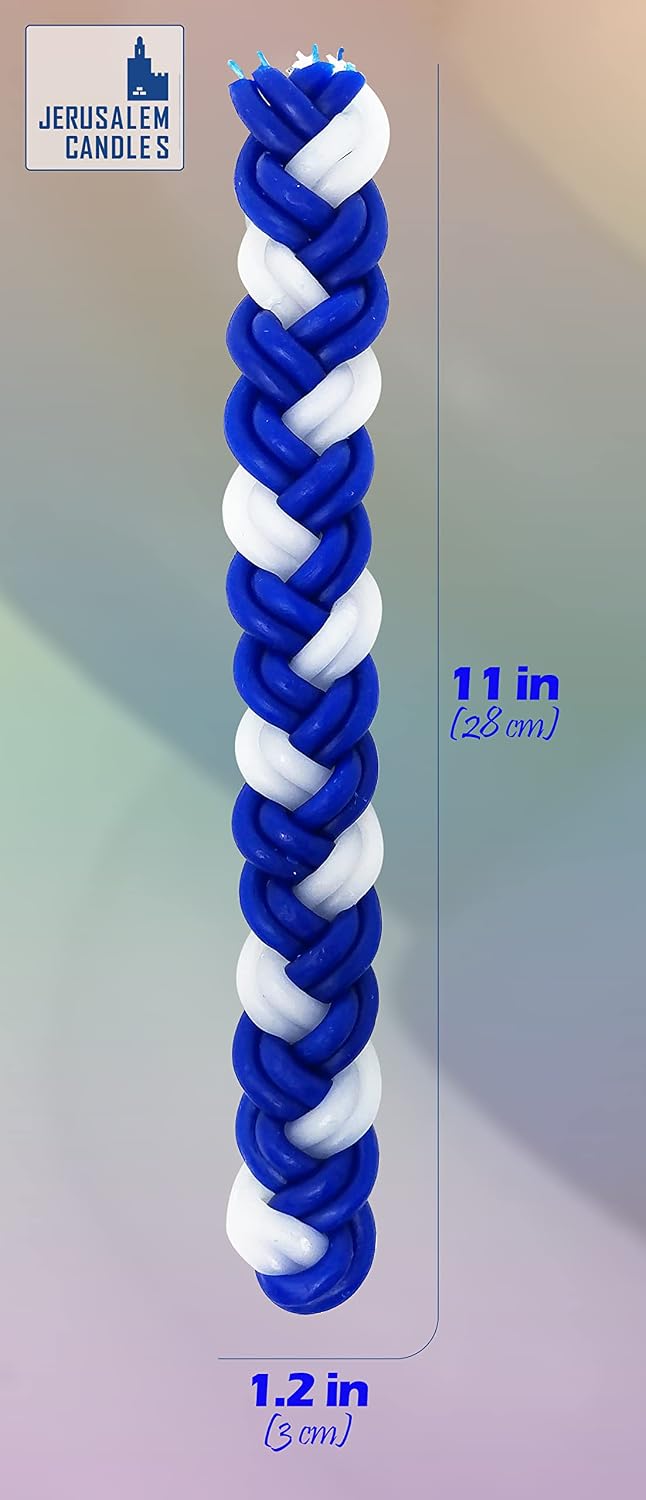 Jerusalem Candles Havdalah Candle - Braided Blue and White - Flat Havdallah Candles - 2 Pack