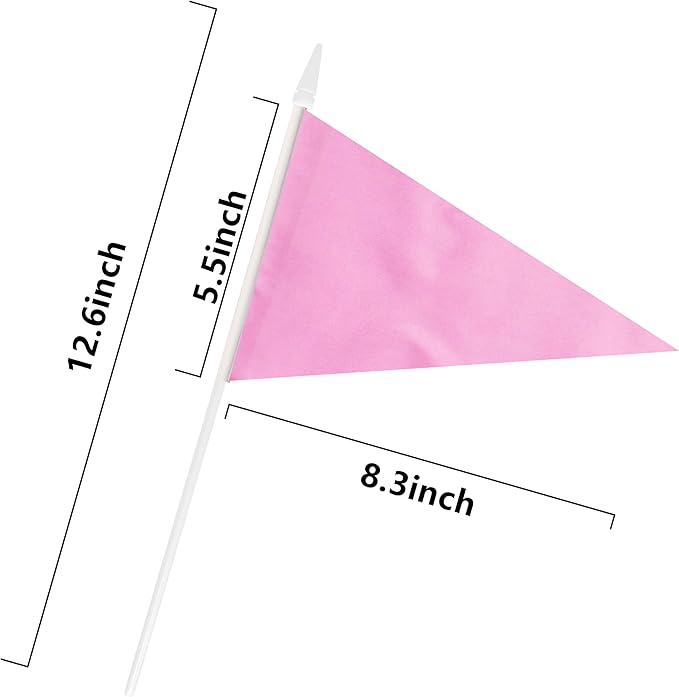 12 Pack Pink Pennant Flags Small Mini Hand Held Solid Color Pennant On Sticks Flags with 12.6"Solid Pole & Spear Top,Party Events Celebration,School,Grand Opening,Kids Birthday,Sports Clubs,Flower Pot