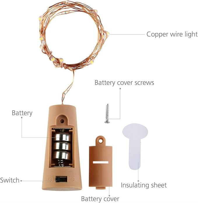 Wine Bottle Lights with Cork Switch, 15 LED 8 Pack Battery Operated Mini Fairy Copper Wire Cork String Lights for Party Wedding Christmas Festival Decoration (Warm White)