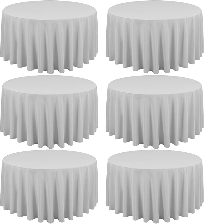 6 Pack Light Grey Round Tablecloths - 120 Inch, Polyester Table Cover, Stain and Wrinkle Resistant Washable Fabric Table Cloth for Wedding Banquet Parties