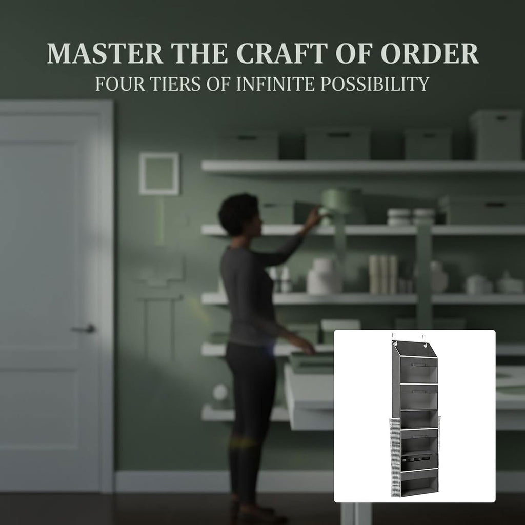 Over Door Wrapping Paper Storage Organizer, 4-Tier Non-Woven Hanging Gift Wrap Holder with 2 Removable Drawers, Space-Saving Vertical Organizer, 14.5 x 6.7 x 55.5 in