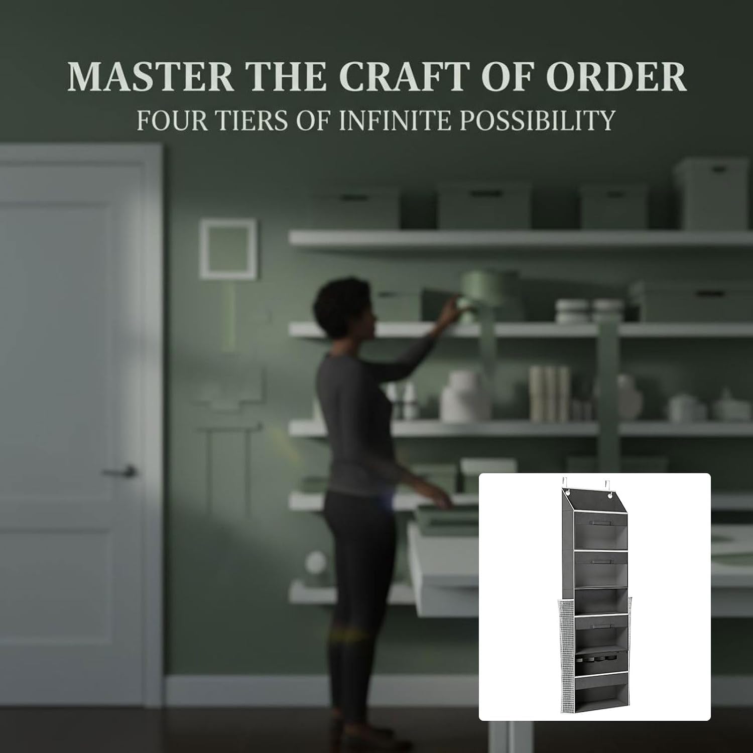 Over Door Wrapping Paper Storage Organizer, 4-Tier Non-Woven Hanging Gift Wrap Holder with 2 Removable Drawers, Space-Saving Vertical Organizer, 14.5 x 6.7 x 55.5 in