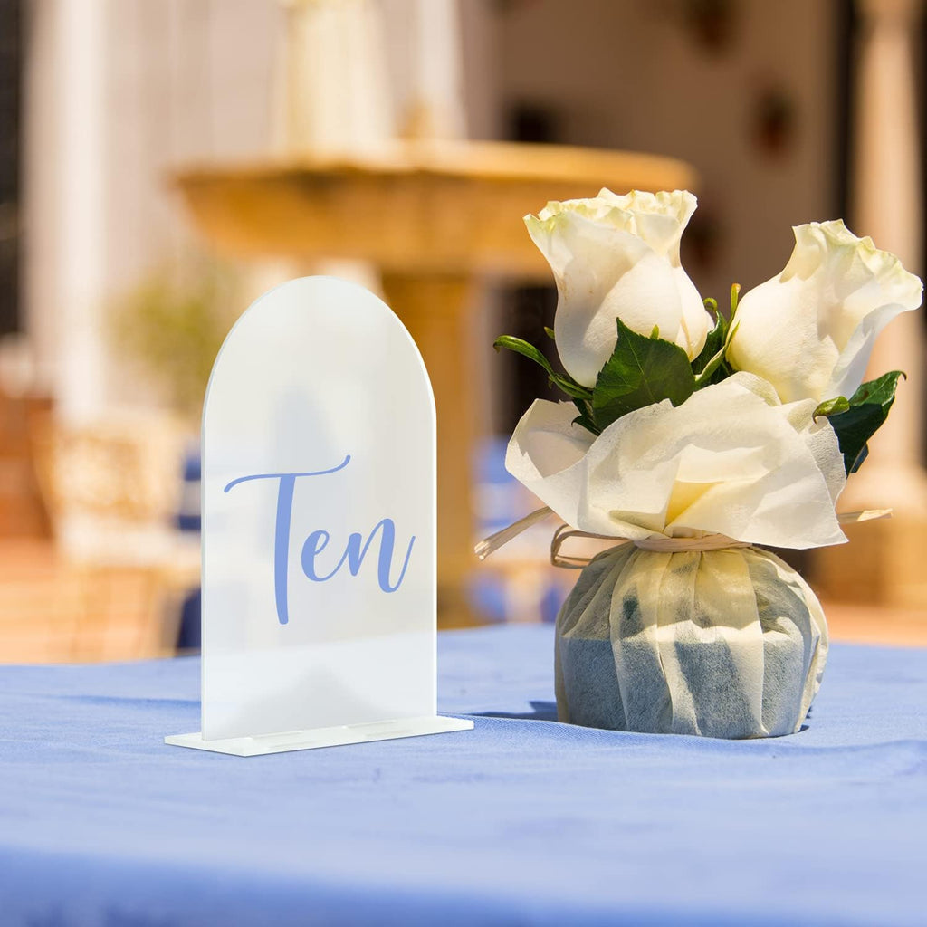 10 Pack Frosted Arch Acrylic Sign with Stand | 5x7 Inch Blank Frosted Arch Acrylic Table Sign with Base, DIY Table Numbers Wedding Signages, Events & Parties